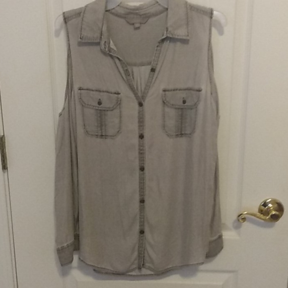 Rubbish Tops - COPY - Rubbish grey distressed denim cold shoulder top.